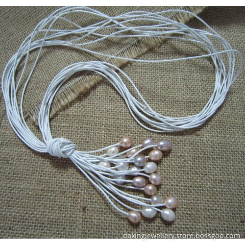 Fashion Large Pearl Necklace, Pearl Pendant, Costume Pearl Jewelry, Pearl Leather Necklace